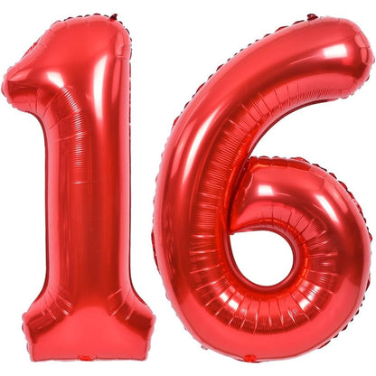 Balon din Folie Metalizata, Figurina Cifra, Tema Aniversare 40 cm, Ambalaj Individual, Pai inclus, Umflare cu Aer sau Heliu, Rosu, Cifra 6