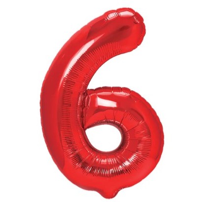 Balon din Folie Metalizata, Figurina Cifra, Tema Aniversare 40 cm, Ambalaj Individual, Pai inclus, Umflare cu Aer sau Heliu, Rosu, Cifra 6