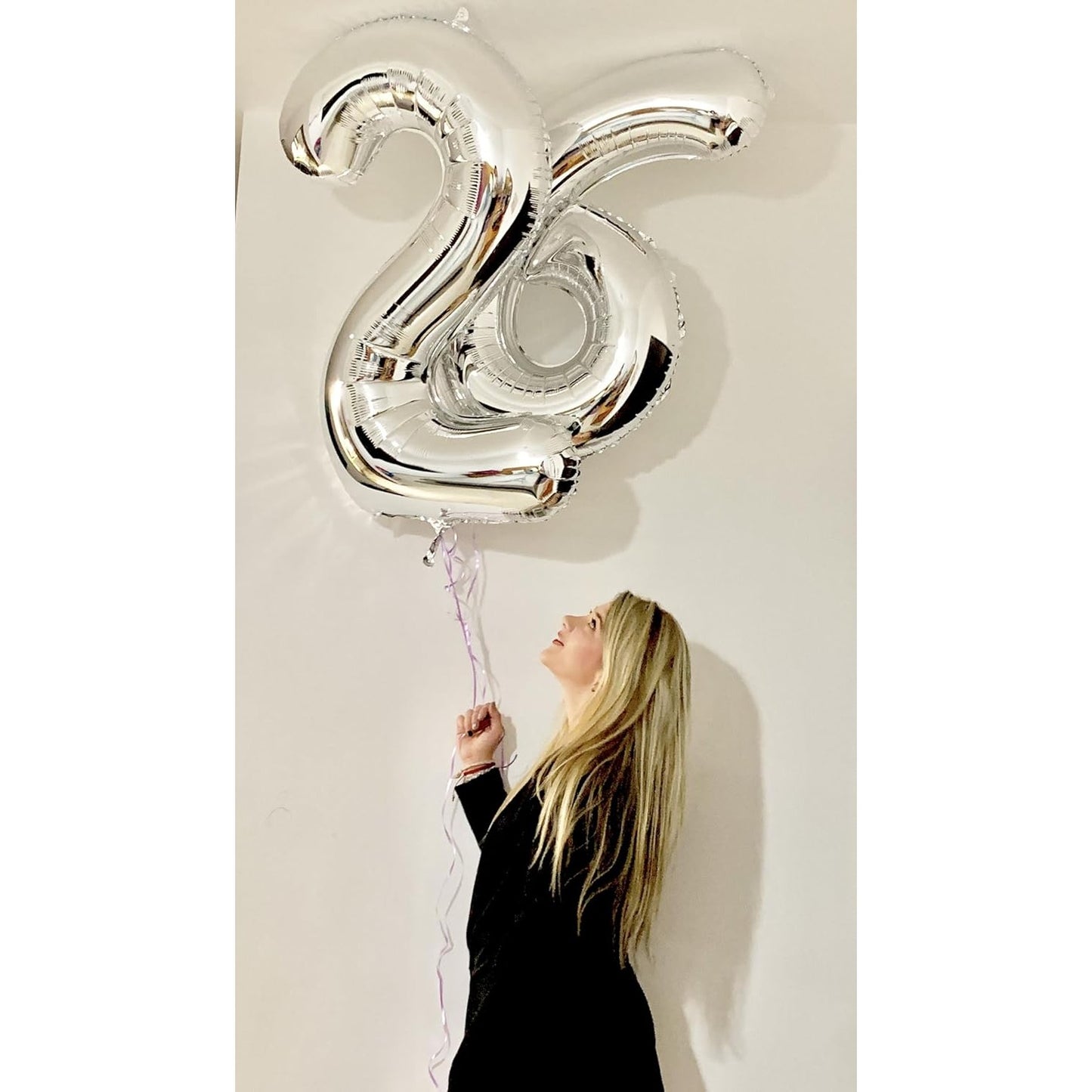 Balon din Folie Metalizata, Figurina Cifra, Tema Aniversare 80 cm, Ambalaj Individual, Pai inclus, Umflare cu Aer sau Heliu, Argintiu, Cifra 6