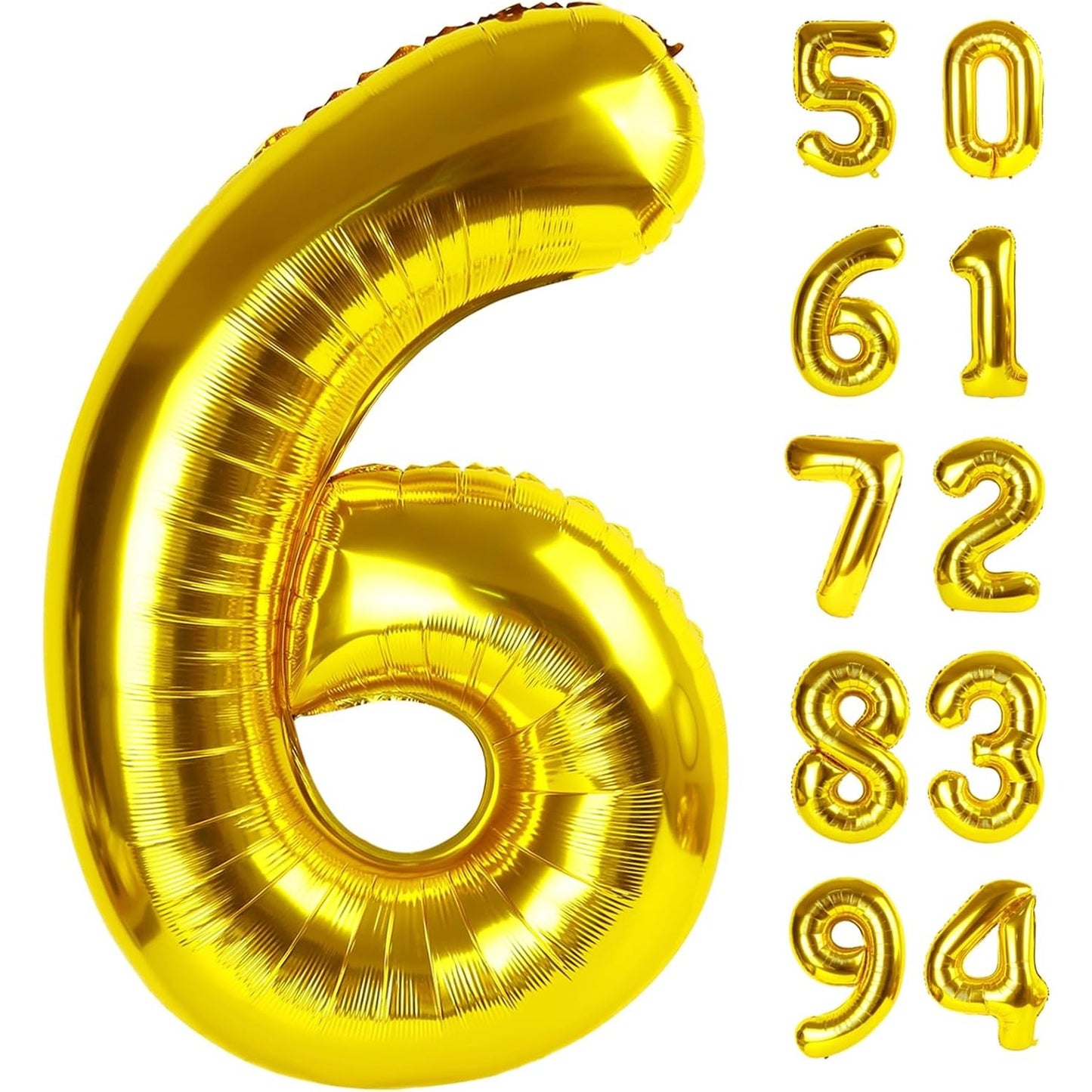 Balon din Folie Metalizata, Figurina Cifra, Tema Aniversare 80 cm, Ambalaj Individual, Pai inclus, Umflare cu Aer sau Heliu, Auriu, Cifra 6