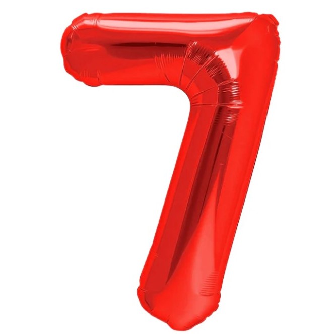 Balon din Folie Metalizata, Figurina Cifra, Model 7, Tema Aniversare 40 cm, Ambalaj Individual, Pai Inclus, Umflare cu Aer sau Heliu, Rosu