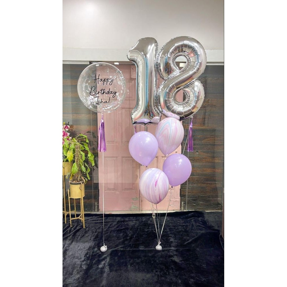 Balon din Folie Metalizata, Figurina Cifra, Tema Aniversare 80 cm, Ambalaj Individual, Pai inclus, Umflare cu Aer sau Heliu, Argintiu, Cifra 8