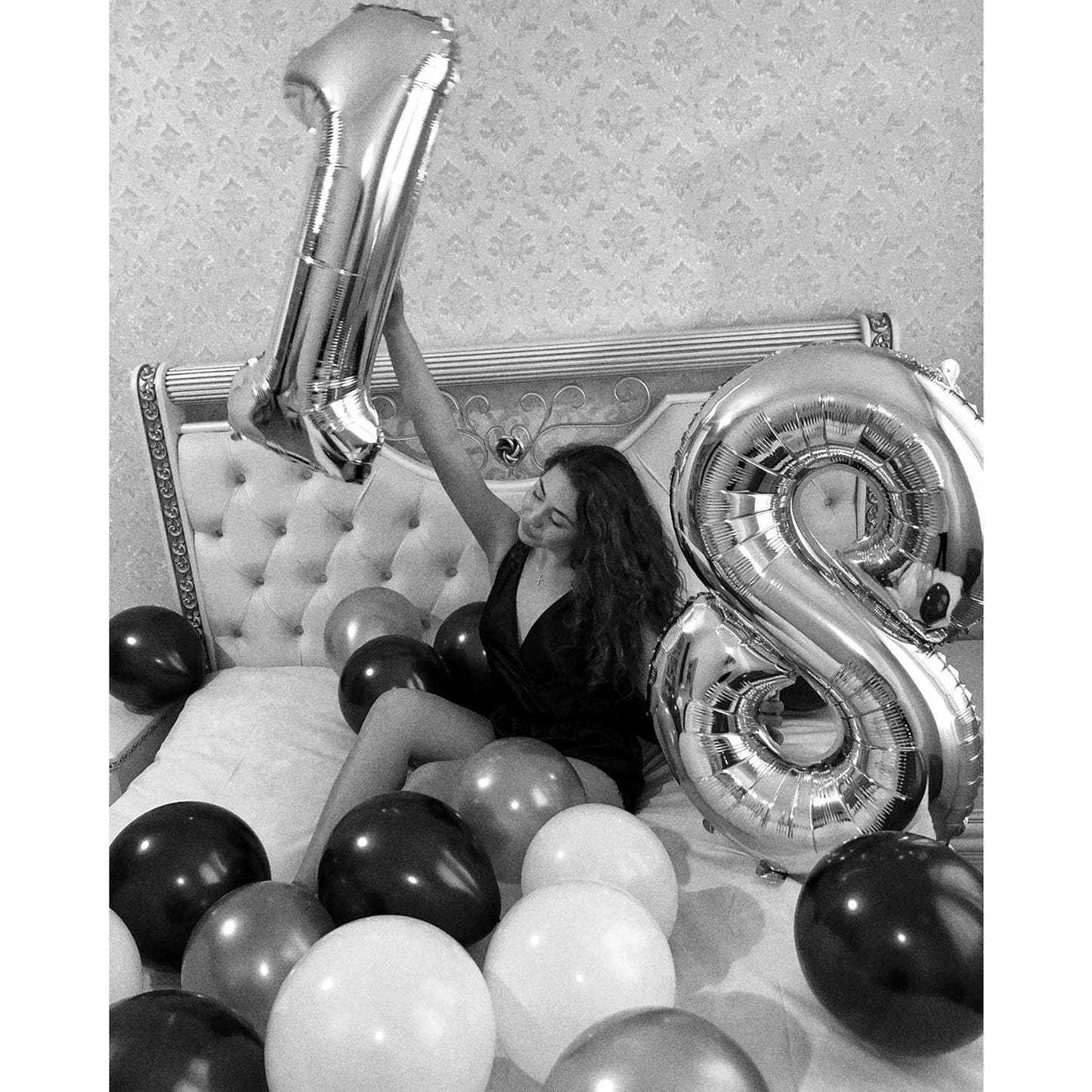 Balon din Folie Metalizata, Figurina Cifra, Tema Aniversare 80 cm, Ambalaj Individual, Pai inclus, Umflare cu Aer sau Heliu, Argintiu, Cifra 8