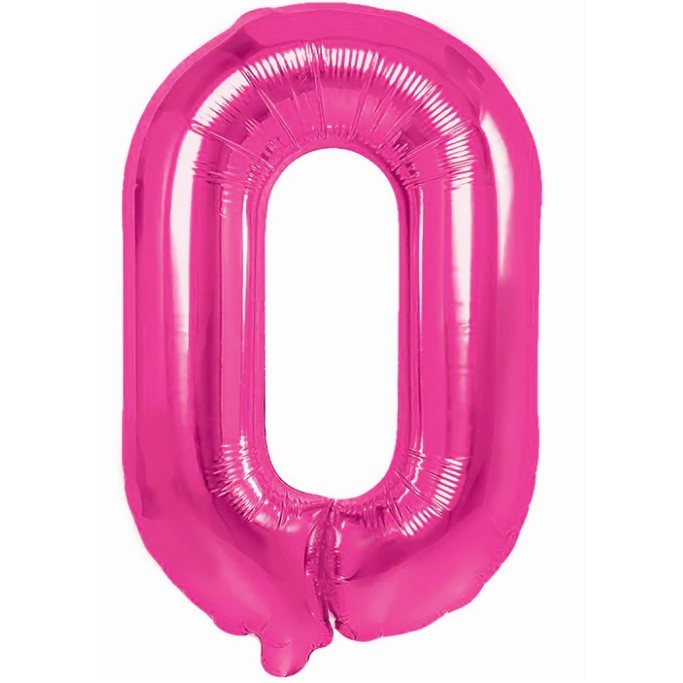 Balon din Folie Metalizata, Figurina Cifra, Tema Aniversare 40 cm, Ambalaj Individual, Pai inclus, Umflare cu Aer sau Heliu, Roz, Cifra 0