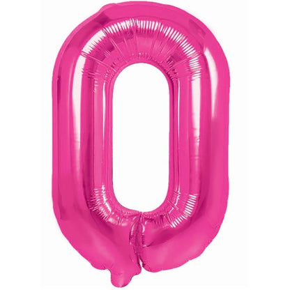 Balon din Folie Metalizata, Figurina Cifra, Tema Aniversare 40 cm, Ambalaj Individual, Pai inclus, Umflare cu Aer sau Heliu, Roz, Cifra 0