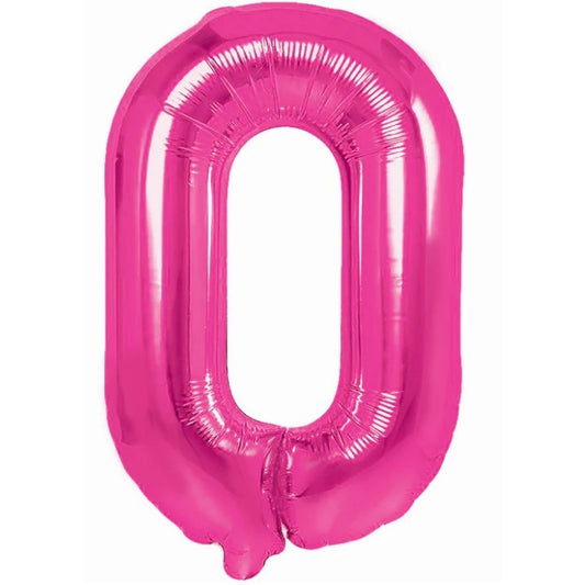 Balon din Folie Metalizata, Figurina Cifra, Tema Aniversare 40 cm, Ambalaj Individual, Pai inclus, Umflare cu Aer sau Heliu, Roz, Cifra 0