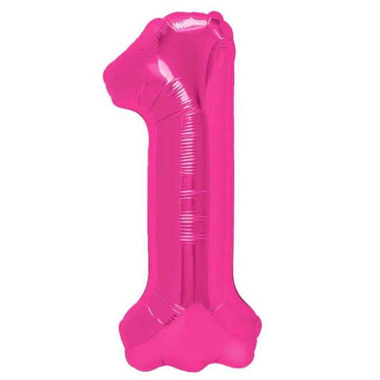 Balon din Folie Metalizata, Figurina Cifra, Tema Aniversare 40 cm, Ambalaj Individual, Pai inclus, Umflare cu Aer sau Heliu, Roz, Cifra 1