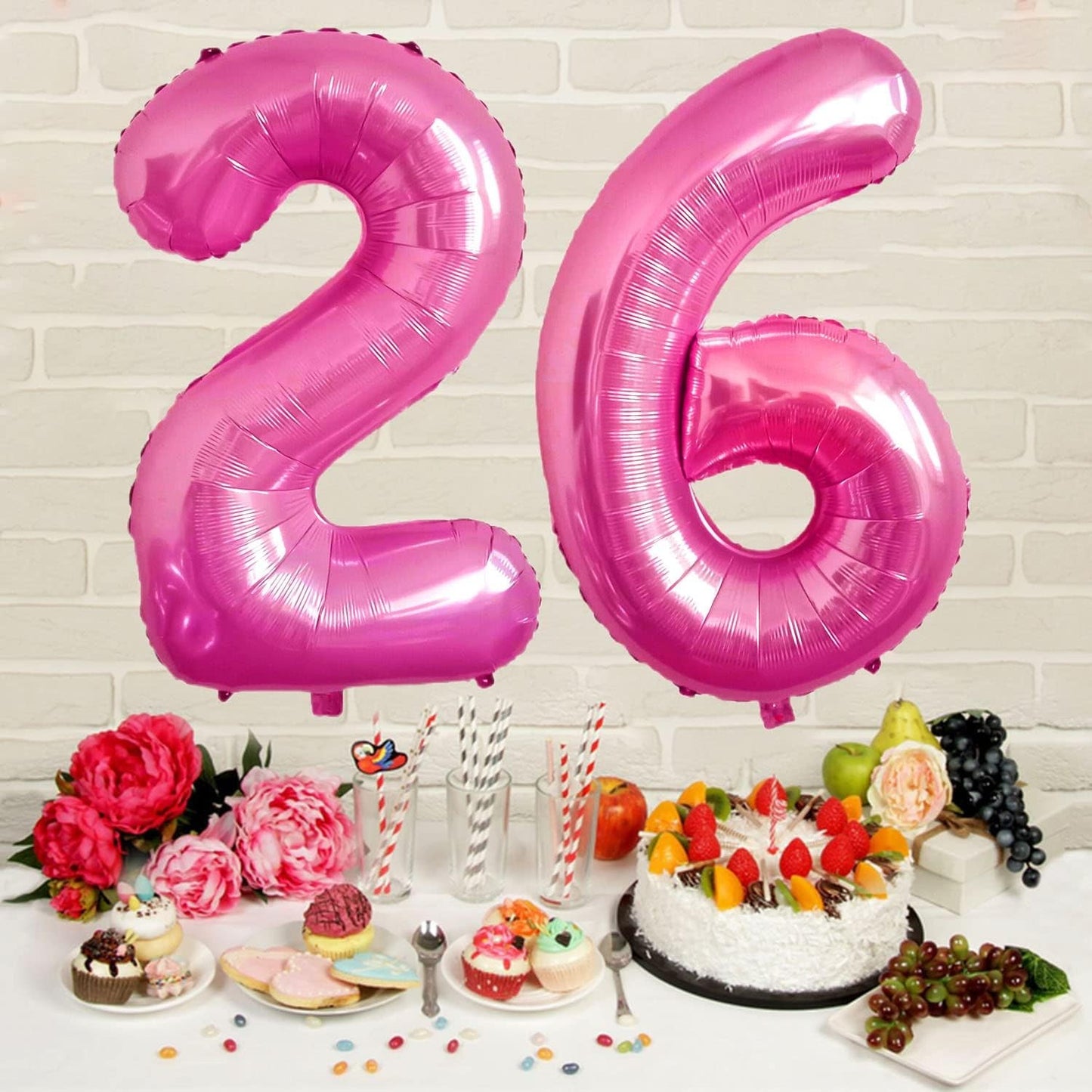 Balon din Folie Metalizata, Figurina Cifra, Tema Aniversare 40 cm, Ambalaj Individual, Pai inclus, Umflare cu Aer sau Heliu, Roz, Cifra 2