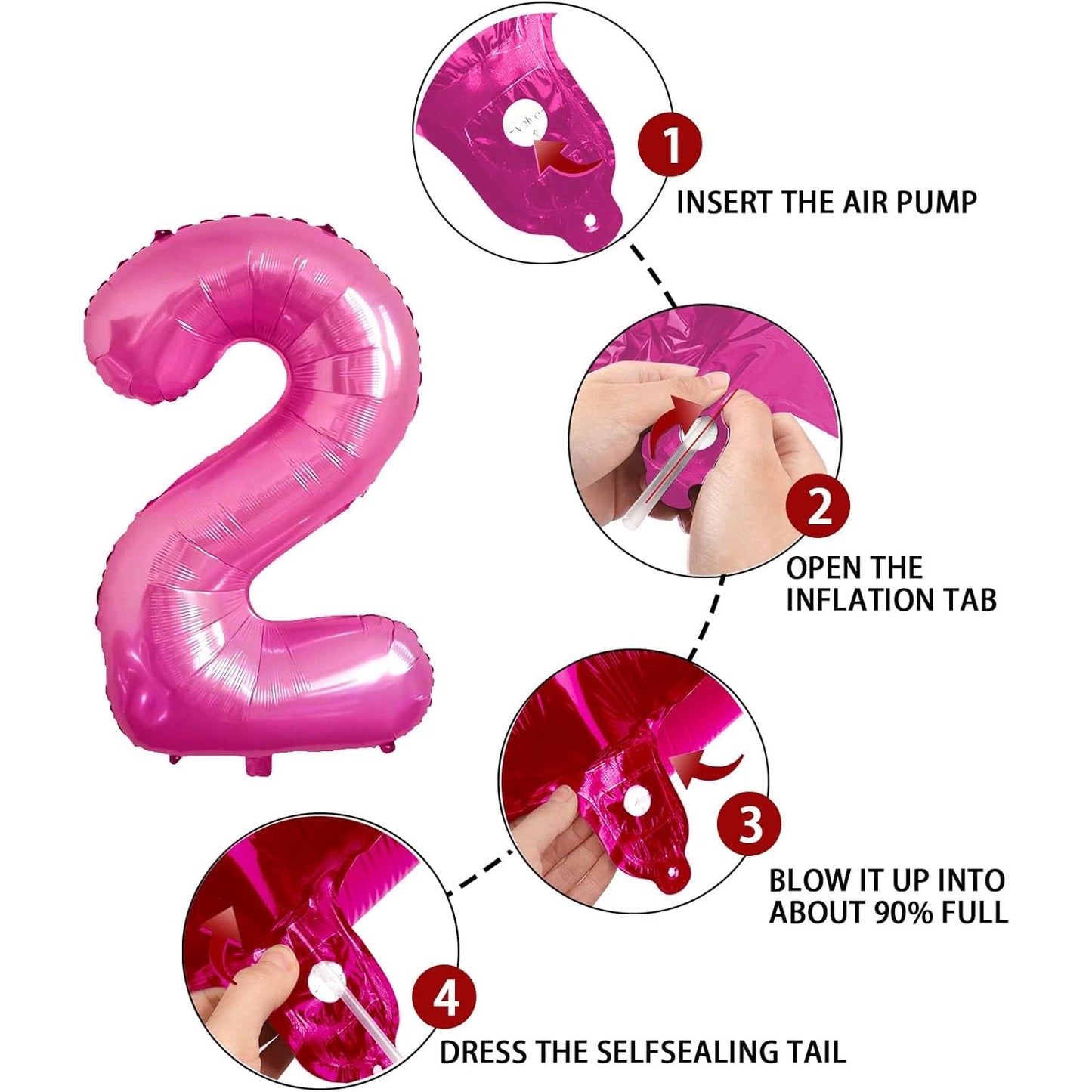 Balon din Folie Metalizata, Figurina Cifra, Tema Aniversare 40 cm, Ambalaj Individual, Pai inclus, Umflare cu Aer sau Heliu, Roz, Cifra 2