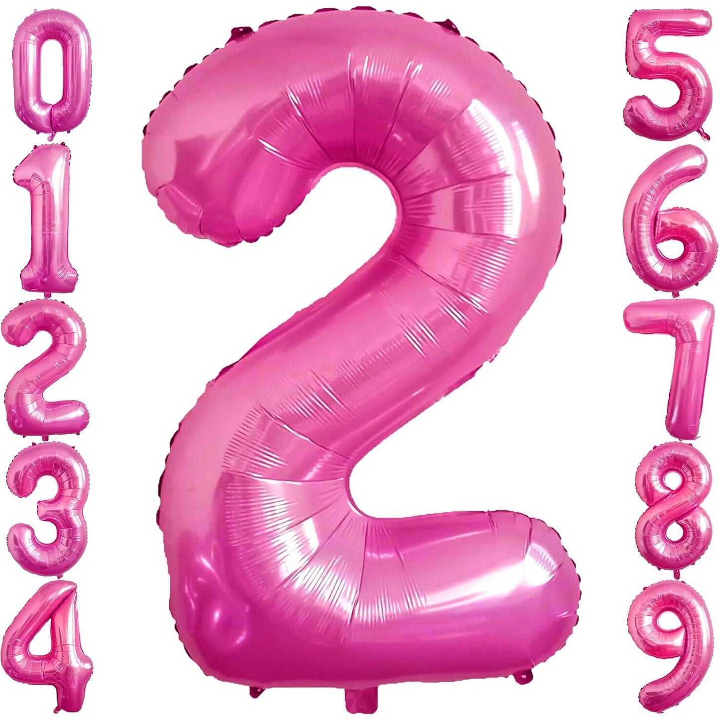 Balon din Folie Metalizata, Figurina Cifra, Tema Aniversare 40 cm, Ambalaj Individual, Pai inclus, Umflare cu Aer sau Heliu, Roz, Cifra 2