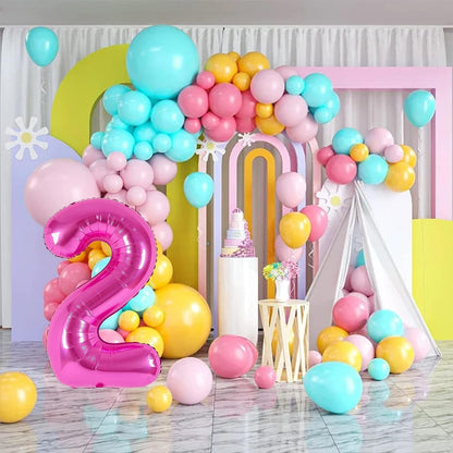 Balon din Folie Metalizata, Figurina Cifra, Tema Aniversare 40 cm, Ambalaj Individual, Pai inclus, Umflare cu Aer sau Heliu, Roz, Cifra 2