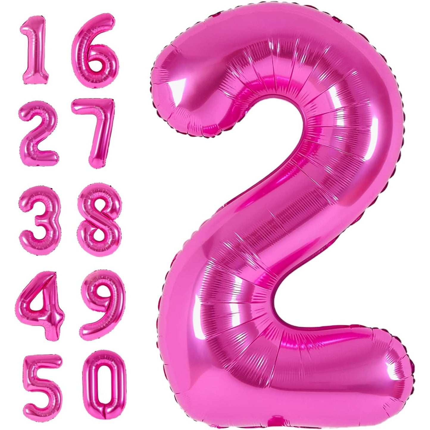 Balon din Folie Metalizata, Figurina Cifra, Tema Aniversare 40 cm, Ambalaj Individual, Pai inclus, Umflare cu Aer sau Heliu, Roz, Cifra 2