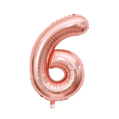 Balon din Folie Metalizata, Figurina Cifra, Tema Aniversare 40 cm, Ambalaj Individual, Pai inclus, Umflare cu Aer sau Heliu, Roz Gold, Cifra 6