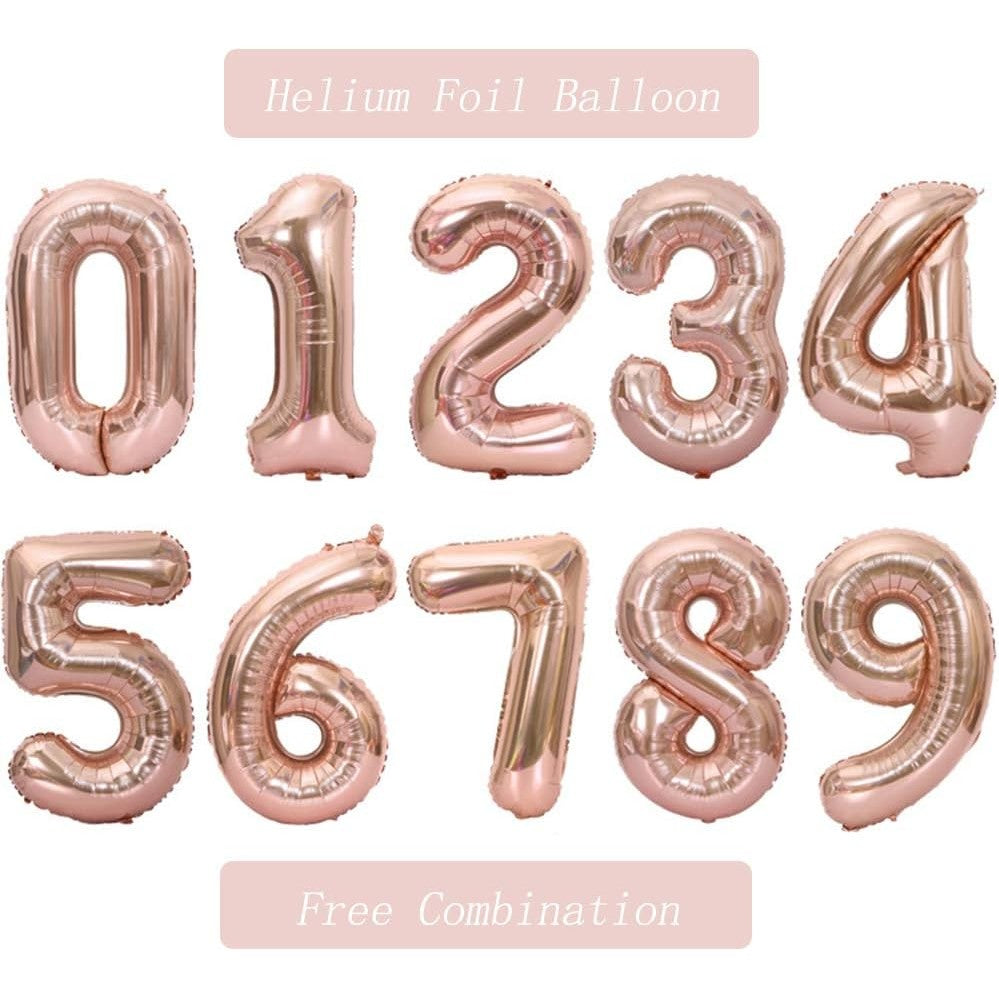 Balon din Folie Metalizata, Figurina Cifra, Tema Aniversare 40 cm, Ambalaj Individual, Pai inclus, Umflare cu Aer sau Heliu, Roz Gold, Cifra 6