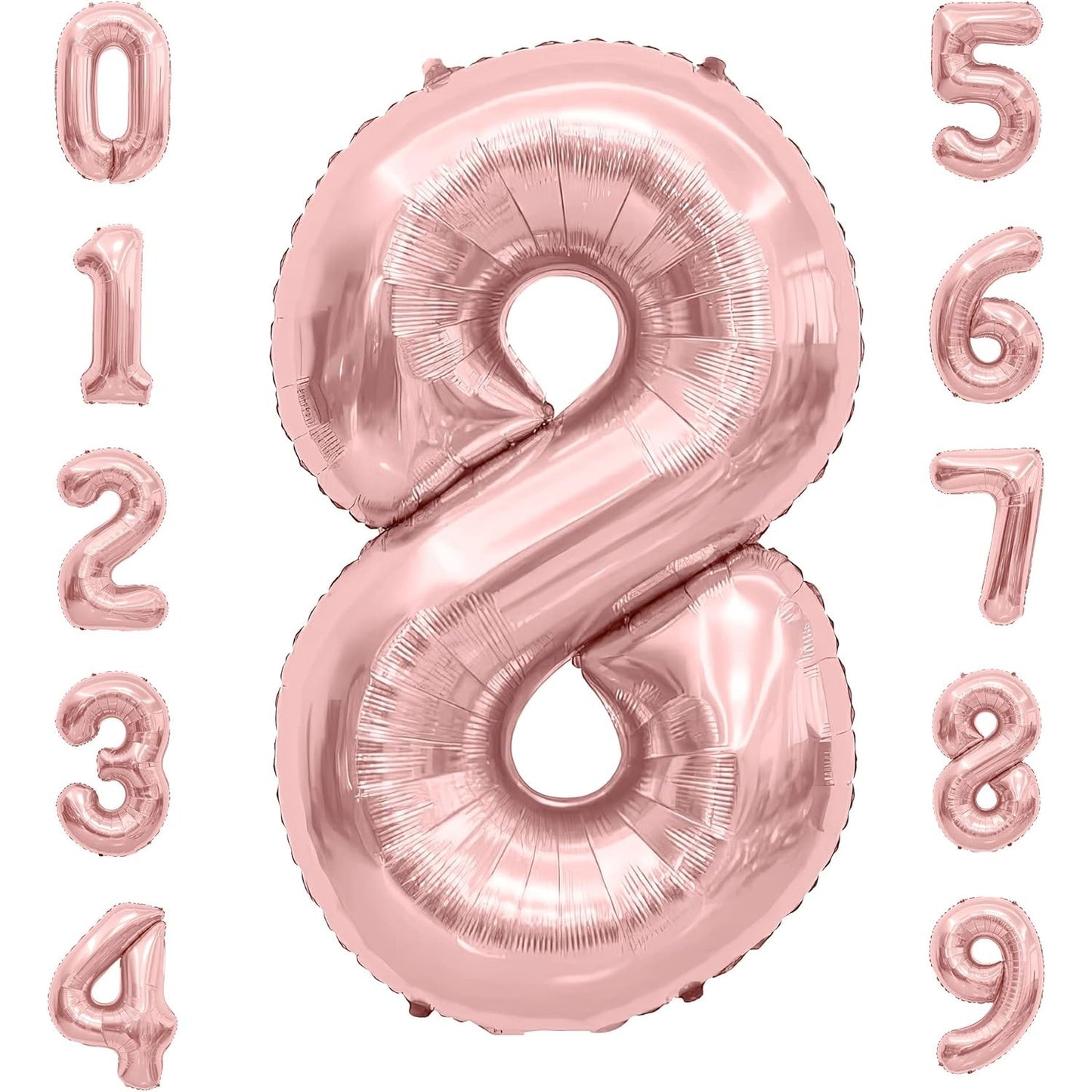 Balon din Folie Metalizata, Figurina Cifra, Tema Aniversare 40 cm, Ambalaj Individual, Pai inclus, Umflare cu Aer sau Heliu, Rose Gold, Cifra 8