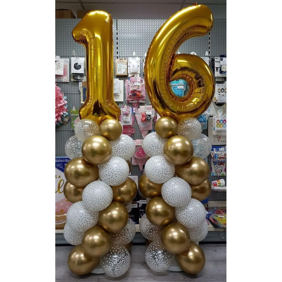 Balon din Folie Metalizata, Figurina Cifra, Tema Aniversare 40 cm, Ambalaj Individual, Pai inclus, Umflare cu Aer sau Heliu, Auriu, Cifra 6