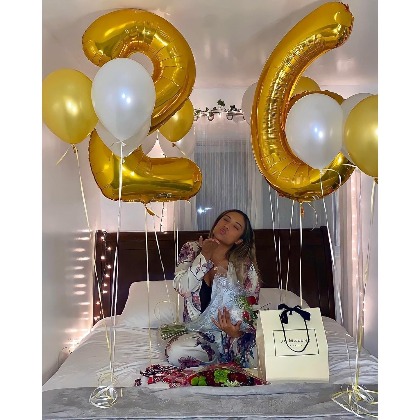 Balon din Folie Metalizata, Figurina Cifra, Tema Aniversare 40 cm, Ambalaj Individual, Pai inclus, Umflare cu Aer sau Heliu, Auriu, Cifra 6