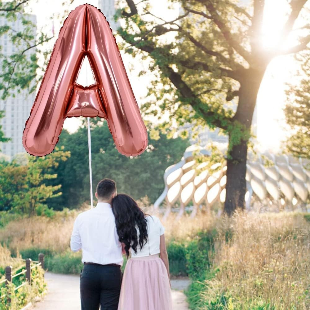 Balon Folie Metalizata Litera A, 100 cm, Umflati cu Heliu sau Aer, Ambalaj Individual, Pai inclus, Rose Gold