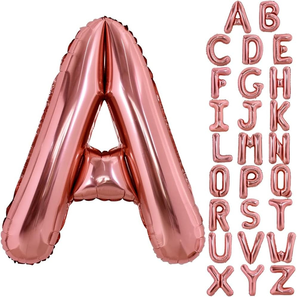 Balon Folie Metalizata Litera A, 100 cm, Umflati cu Heliu sau Aer, Ambalaj Individual, Pai inclus, Rose Gold