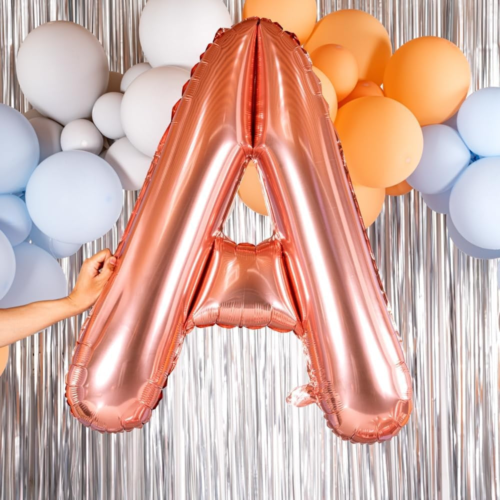 Balon Folie Metalizata Litera A, 100 cm, Umflati cu Heliu sau Aer, Ambalaj Individual, Pai inclus, Rose Gold