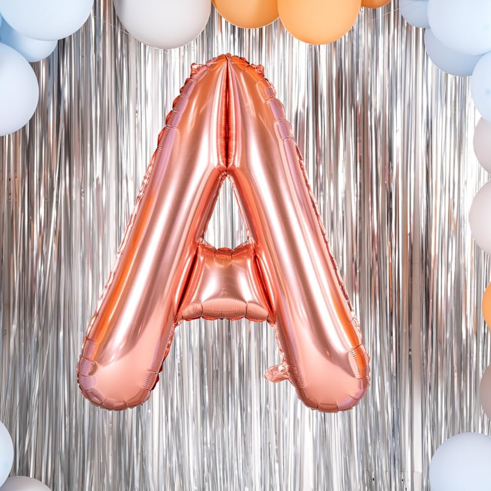Balon Folie Metalizata Litera A, 100 cm, Umflati cu Heliu sau Aer, Ambalaj Individual, Pai inclus, Rose Gold