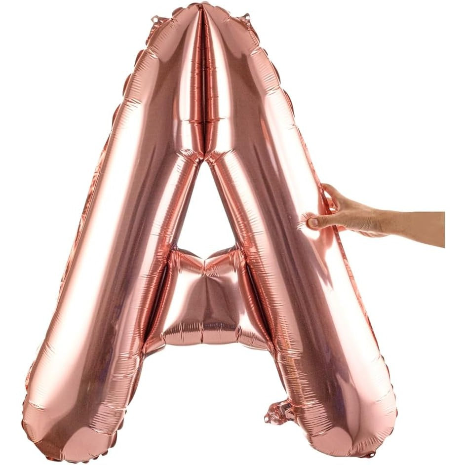 Balon Folie Metalizata Litera A, 100 cm, Umflati cu Heliu sau Aer, Ambalaj Individual, Pai inclus, Rose Gold