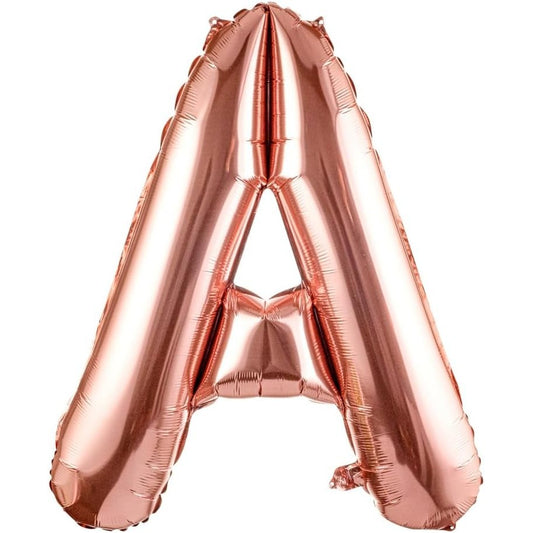 Balon Folie Metalizata Litera A, 100 cm, Umflati cu Heliu sau Aer, Ambalaj Individual, Pai inclus, Rose Gold
