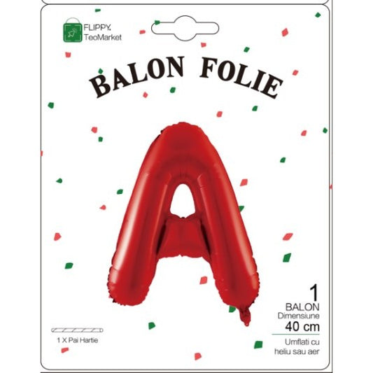 Balon Folie Metalizata Litera A, 40 cm, Umflati cu Heliu sau Aer, Ambalaj Individual, Pai inclus, Rosu