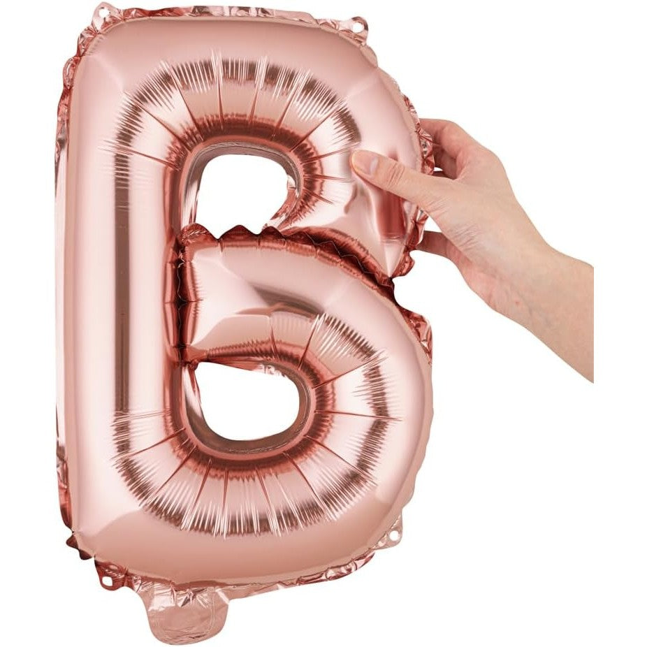 Balon Folie Metalizata Litera B, 40 cm, Umflati cu Heliu sau Aer, Ambalaj Individual, Pai inclus, Rose Gold
