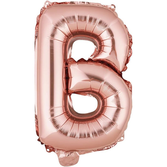 Balon Folie Metalizata Litera B, 40 cm, Umflati cu Heliu sau Aer, Ambalaj Individual, Pai inclus, Rose Gold