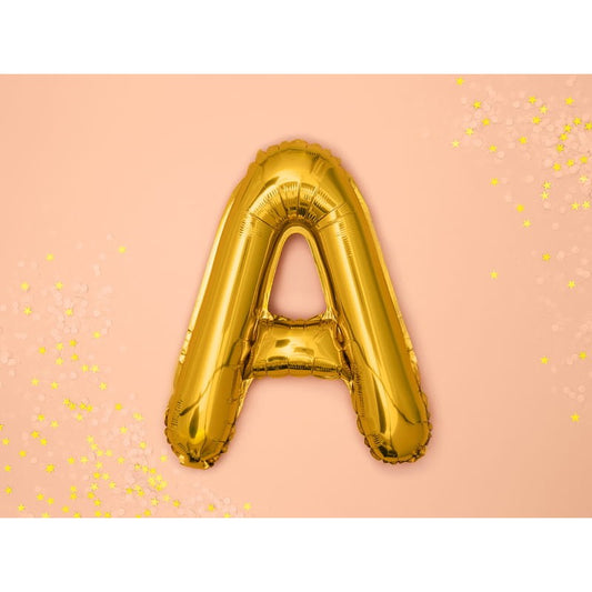 Balon Folie Metalizata Litera A, 80 cm, Umflati cu Heliu sau Aer, Ambalaj Individual, Pai inclus, Auriu
