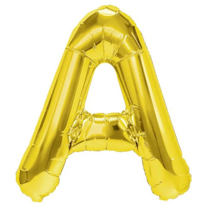 Balon Folie Metalizata Litera A, 40 cm, Umflati cu Heliu sau Aer, Ambalaj Individual, Pai inclus, Auriu