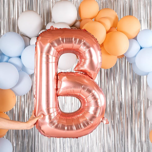 Balon Folie Metalizata Litera B, 100 cm, Umflati cu Heliu sau Aer, Ambalaj Individual, Pai inclus, Rose Gold