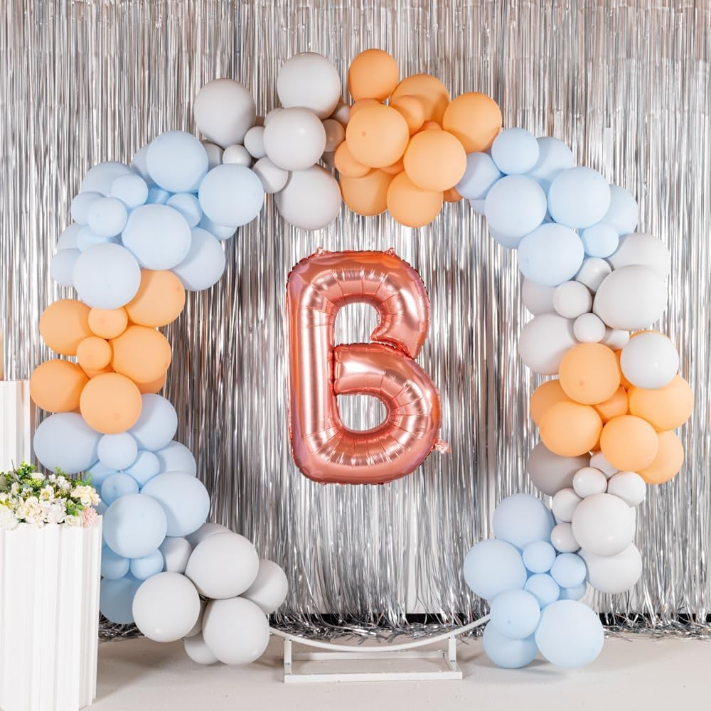 Balon Folie Metalizata Litera B, 100 cm, Umflati cu Heliu sau Aer, Ambalaj Individual, Pai inclus, Rose Gold