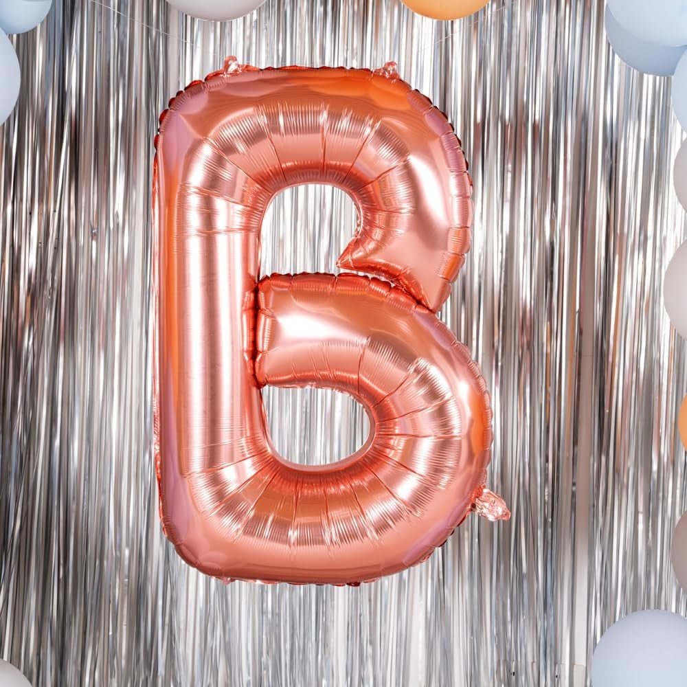 Balon Folie Metalizata Litera B, 100 cm, Umflati cu Heliu sau Aer, Ambalaj Individual, Pai inclus, Rose Gold