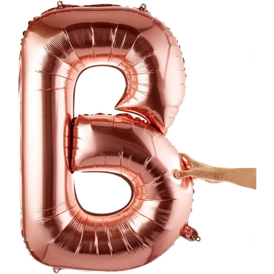 Balon Folie Metalizata Litera B, 100 cm, Umflati cu Heliu sau Aer, Ambalaj Individual, Pai inclus, Rose Gold