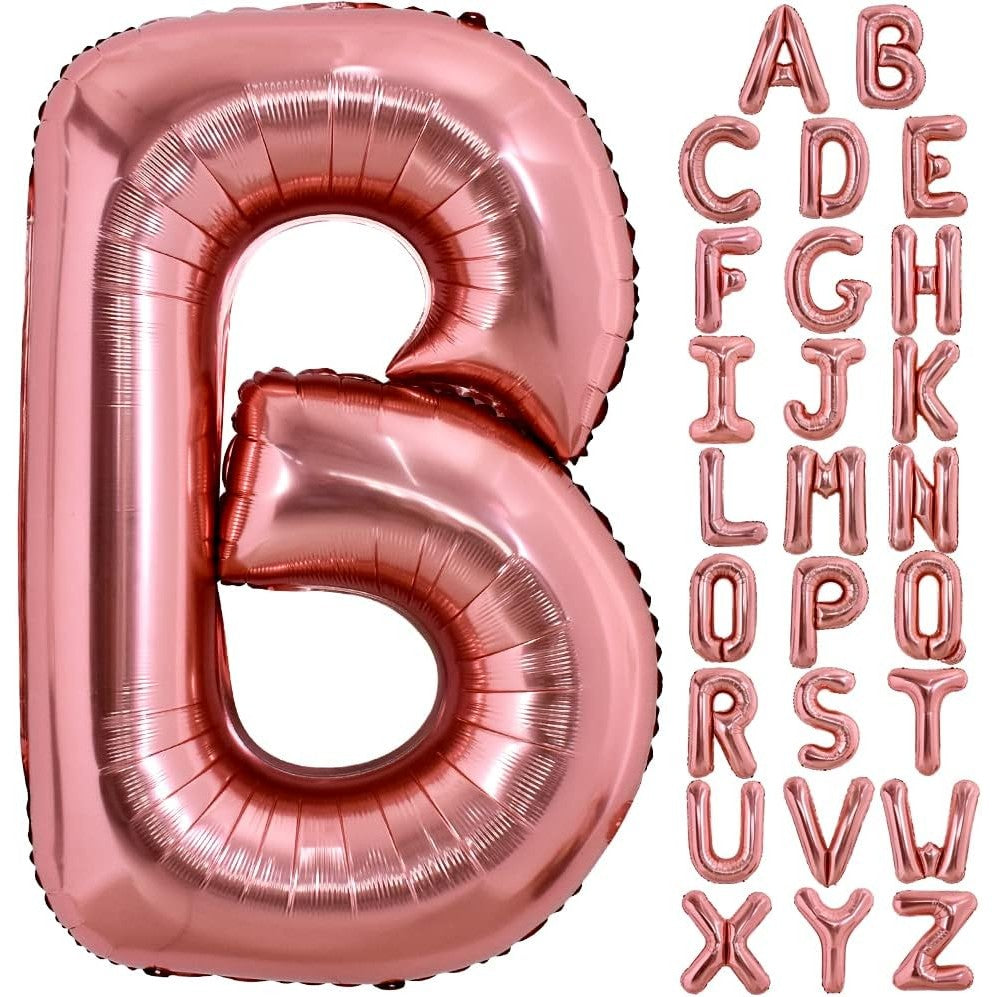 Balon Folie Metalizata Litera B, 100 cm, Umflati cu Heliu sau Aer, Ambalaj Individual, Pai inclus, Rose Gold