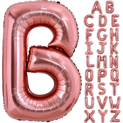 Balon Folie Metalizata Litera B, 100 cm, Umflati cu Heliu sau Aer, Ambalaj Individual, Pai inclus, Rose Gold