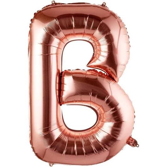 Balon Folie Metalizata Litera B, 100 cm, Umflati cu Heliu sau Aer, Ambalaj Individual, Pai inclus, Rose Gold