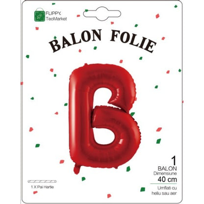 Balon Folie Metalizata Litera B, 40 cm, Umflati cu Heliu sau Aer, Ambalaj Individual, Pai inclus, Rosu