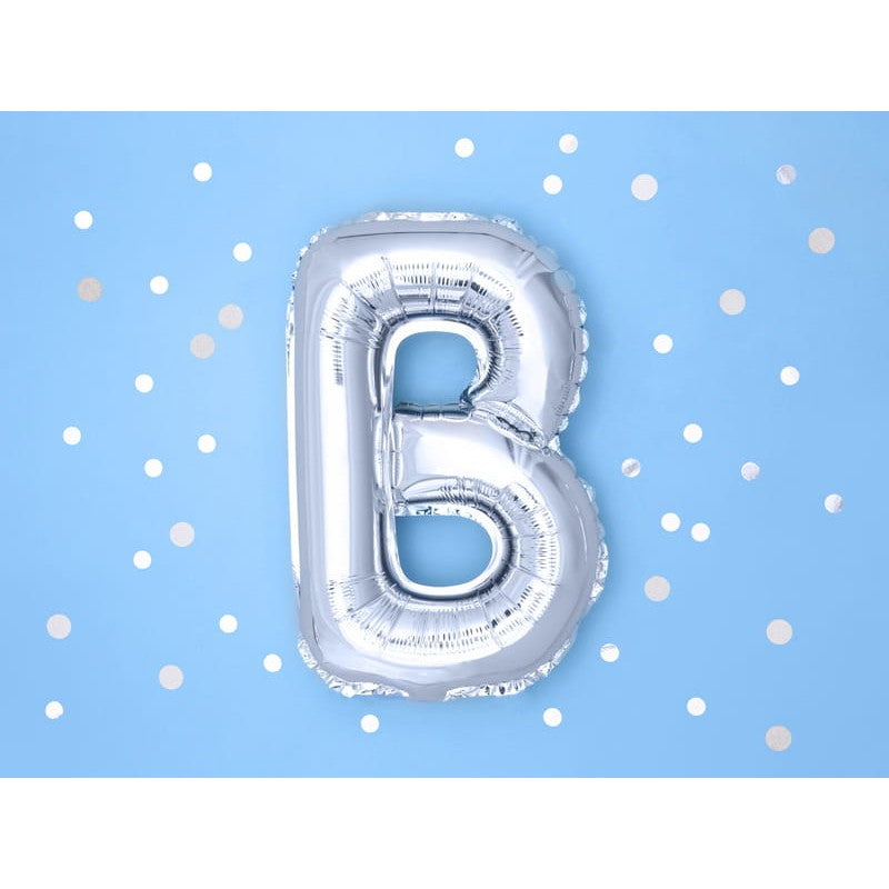 Balon Folie Metalizata Litera B, 40 cm, Umflati cu Heliu sau Aer, Ambalaj Individual, Pai inclus, Argintiu