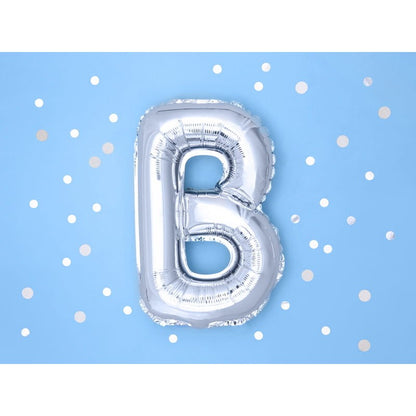 Balon Folie Metalizata Litera B, 40 cm, Umflati cu Heliu sau Aer, Ambalaj Individual, Pai inclus, Argintiu