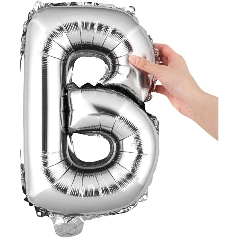Balon Folie Metalizata Litera B, 40 cm, Umflati cu Heliu sau Aer, Ambalaj Individual, Pai inclus, Argintiu