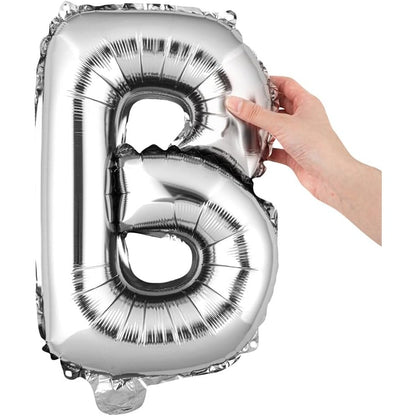 Balon Folie Metalizata Litera B, 40 cm, Umflati cu Heliu sau Aer, Ambalaj Individual, Pai inclus, Argintiu