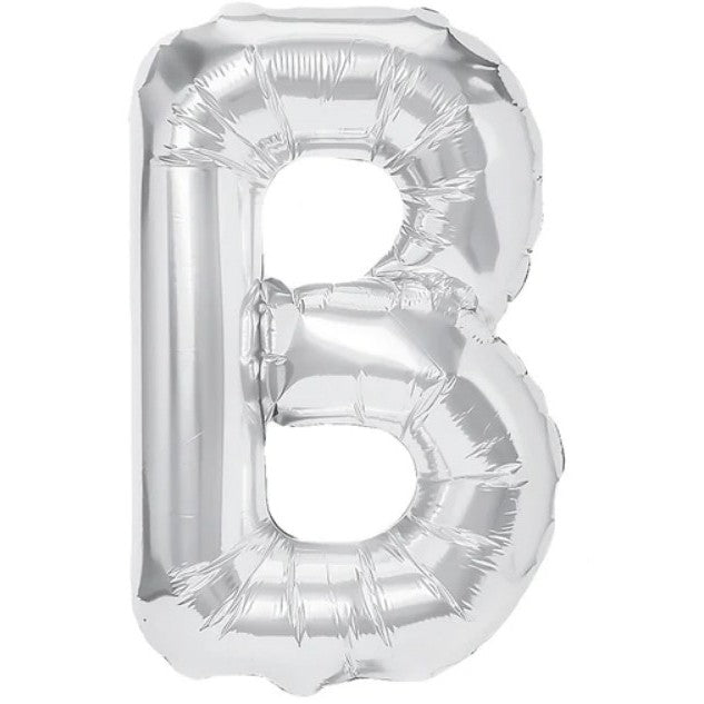 Balon Folie Metalizata Litera B, 40 cm, Umflati cu Heliu sau Aer, Ambalaj Individual, Pai inclus, Argintiu