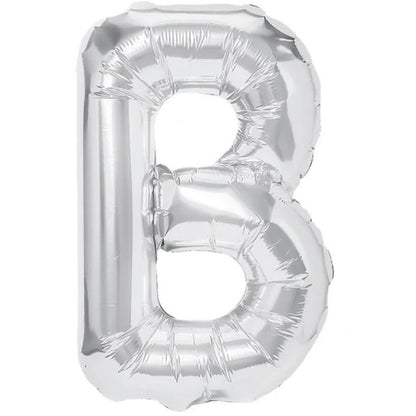 Balon Folie Metalizata Litera B, 40 cm, Umflati cu Heliu sau Aer, Ambalaj Individual, Pai inclus, Argintiu
