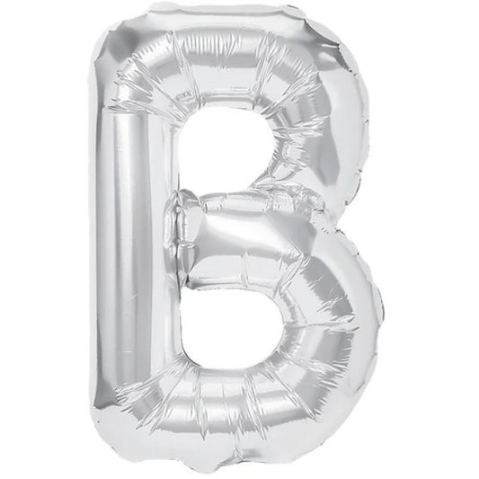 Balon Folie Metalizata Litera B, 40 cm, Umflati cu Heliu sau Aer, Ambalaj Individual, Pai inclus, Argintiu
