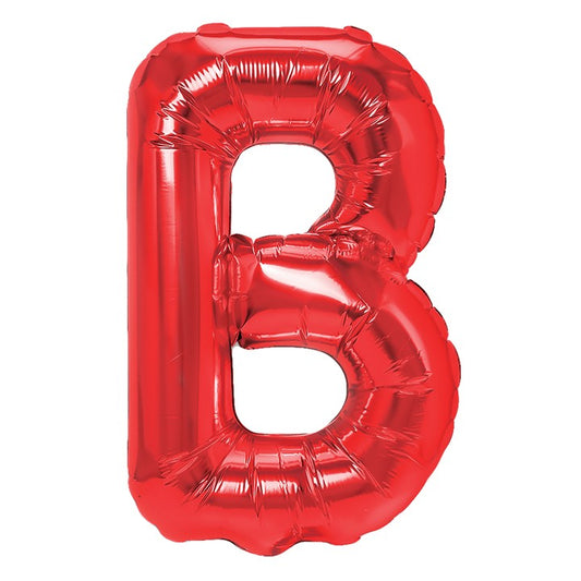Balon Folie Metalizata Litera B, 40 cm, Umflati cu Heliu sau Aer, Ambalaj Individual, Pai inclus, Rosu