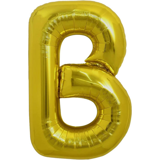 Balon Folie Metalizata Litera B, 80 cm, Umflati cu Heliu sau Aer, Ambalaj Individual, Pai inclus, Auriu