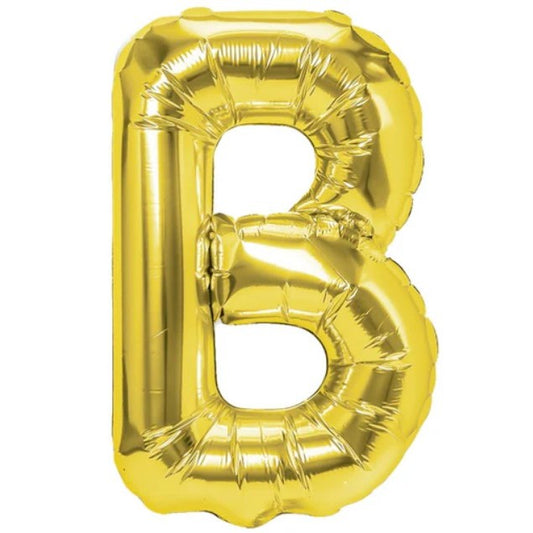 Balon Folie Metalizata Litera B, 40 cm, Umflati cu Heliu sau Aer, Ambalaj Individual, Pai inclus, Auriu